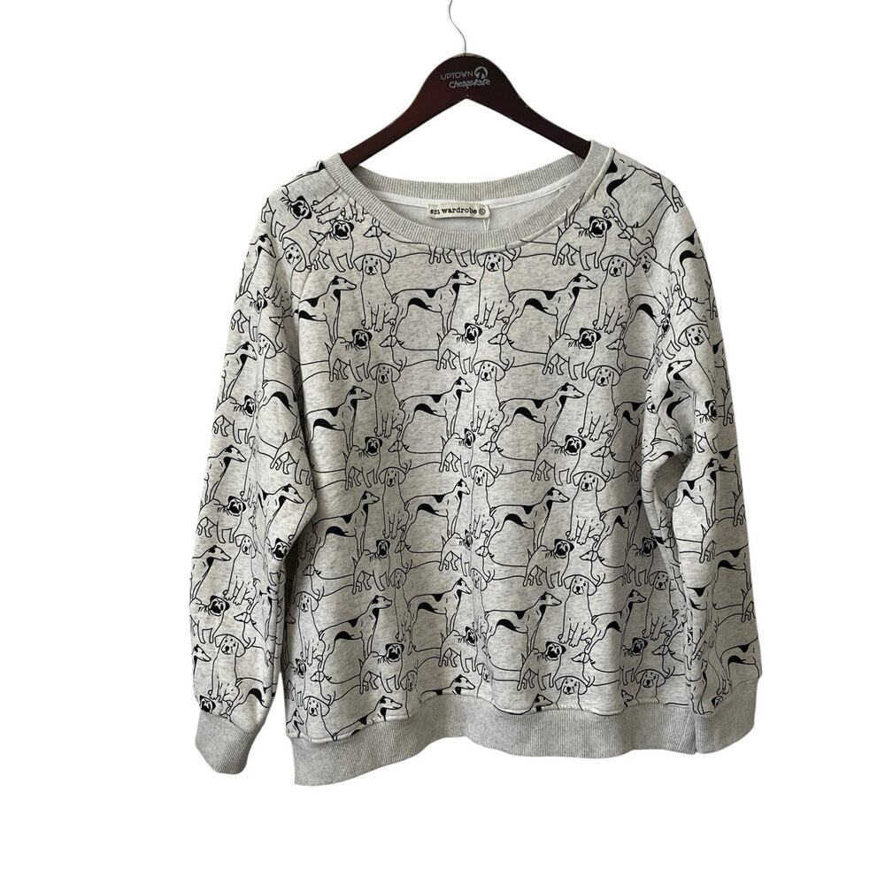 SM Wardrobe SW-08 DOG All Over Sweatshirt Size XL Heather Grey Fleece Puppy NWT - Picture 1 of 8